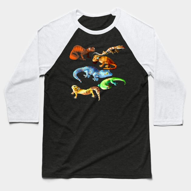 Gecko Galore Baseball T-Shirt by Blacklightco